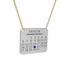 Takvim Kolye - Lab safir 18 ayar beyaz altın kolye (40 cm altın rolo zincir) #1bvqcig