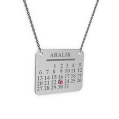 Rodolit garnet 18 ayar beyaz altın kolye (40 cm gümüş rolo zincir)