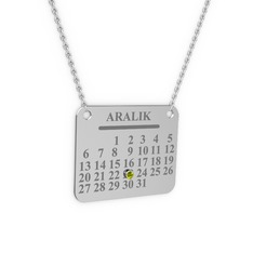 Takvim Kolye - Peridot 8 ayar beyaz altın kolye (40 cm gümüş rolo zincir) #1kdadnv
