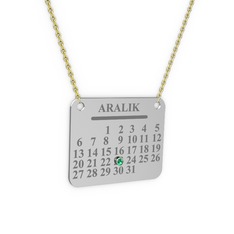 Yeşil kuvars 18 ayar beyaz altın kolye (40 cm gümüş rolo zincir)