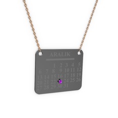 Takvim Kolye - Ametist 925 ayar siyah rodyum kaplama gümüş kolye (40 cm rose altın rolo zincir) #1onpq4d