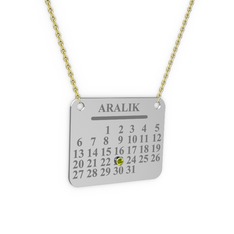 Takvim Kolye - Peridot 18 ayar beyaz altın kolye (40 cm altın rolo zincir) #1oxede6