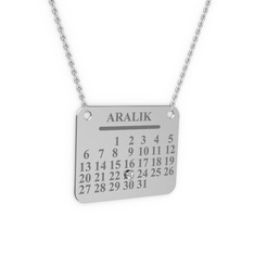 Takvim Kolye - Beyaz zirkon 14 ayar beyaz altın kolye (40 cm beyaz altın rolo zincir) #1p8n0us