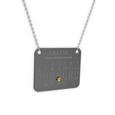 Takvim Kolye - Sitrin 925 ayar siyah rodyum kaplama gümüş kolye (40 cm beyaz altın rolo zincir) #1rsd7x8