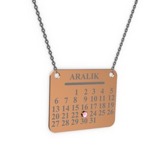 Takvim Kolye - Pembe kuvars 925 ayar rose altın kaplama gümüş kolye (40 cm gümüş rolo zincir) #1s8s5im