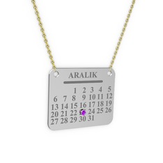 Takvim Kolye - Ametist 8 ayar beyaz altın kolye (40 cm altın rolo zincir) #1sqcrc5