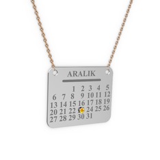 Sitrin 14 ayar beyaz altın kolye (40 cm rose altın rolo zincir)