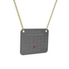 Rodolit garnet 925 ayar siyah rodyum kaplama gümüş kolye (40 cm altın rolo zincir)