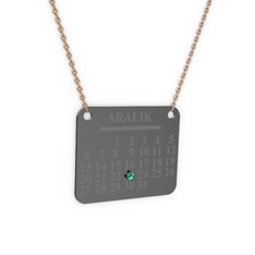 Takvim Kolye - Yeşil kuvars 925 ayar siyah rodyum kaplama gümüş kolye (40 cm rose altın rolo zincir) #1yexmy1
