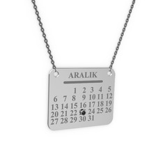Siyah zirkon 8 ayar beyaz altın kolye (40 cm gümüş rolo zincir)