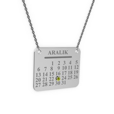 Peridot 8 ayar beyaz altın kolye (40 cm gümüş rolo zincir)