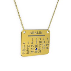 Takvim Kolye - Lab safir 14 ayar altın kolye (40 cm altın rolo zincir) #35t4nz