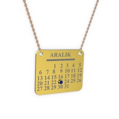 Lab safir 925 ayar altın kaplama gümüş kolye (40 cm rose altın rolo zincir)