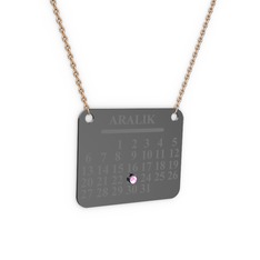 Pembe kuvars 925 ayar siyah rodyum kaplama gümüş kolye (40 cm rose altın rolo zincir)