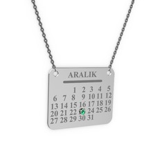 Takvim Kolye - Yeşil kuvars 14 ayar beyaz altın kolye (40 cm gümüş rolo zincir) #6p739d
