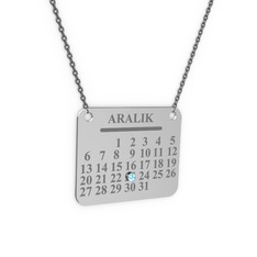 Takvim Kolye - Akuamarin 18 ayar beyaz altın kolye (40 cm gümüş rolo zincir) #7syvmk