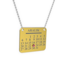Takvim Kolye - Rodolit garnet 925 ayar altın kaplama gümüş kolye (40 cm beyaz altın rolo zincir) #8dq1pi