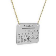 Takvim Kolye - Siyah zirkon 14 ayar beyaz altın kolye (40 cm gümüş rolo zincir) #8etjkc