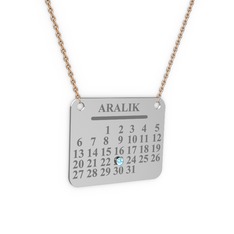 Takvim Kolye - Akuamarin 14 ayar beyaz altın kolye (40 cm rose altın rolo zincir) #900lpw