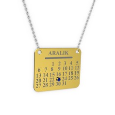 Takvim Kolye - Lab safir 18 ayar altın kolye (40 cm gümüş rolo zincir) #9kmcpf