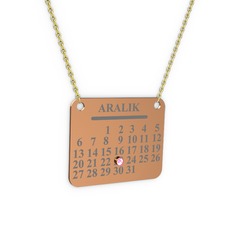 Pembe kuvars 8 ayar rose altın kolye (40 cm altın rolo zincir)