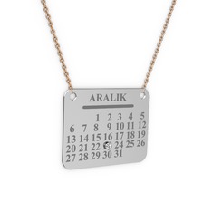 Takvim Kolye - Beyaz zirkon 8 ayar beyaz altın kolye (40 cm rose altın rolo zincir) #ahc5di