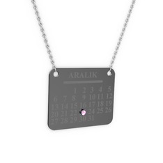 Takvim Kolye - Pembe kuvars 925 ayar siyah rodyum kaplama gümüş kolye (40 cm beyaz altın rolo zincir) #b8iara