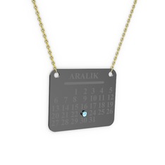 Takvim Kolye - Akuamarin 925 ayar siyah rodyum kaplama gümüş kolye (40 cm altın rolo zincir) #bamj7d