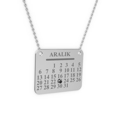 Siyah zirkon 8 ayar beyaz altın kolye (40 cm beyaz altın rolo zincir)