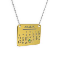 Yeşil kuvars 14 ayar altın kolye (40 cm beyaz altın rolo zincir)