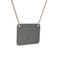 Takvim Kolye - Peridot 925 ayar siyah rodyum kaplama gümüş kolye (40 cm rose altın rolo zincir) #i2f7p7
