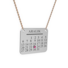 Takvim Kolye - Rodolit garnet 18 ayar beyaz altın kolye (40 cm rose altın rolo zincir) #i5ptdg