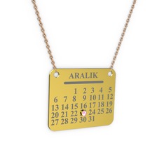 Takvim Kolye - Pembe kuvars 18 ayar altın kolye (40 cm rose altın rolo zincir) #i73mzx