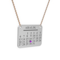 Takvim Kolye - Ametist 18 ayar beyaz altın kolye (40 cm rose altın rolo zincir) #pzfcj