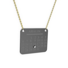 Takvim Kolye - Beyaz zirkon 925 ayar siyah rodyum kaplama gümüş kolye (40 cm altın rolo zincir) #r0k6dj
