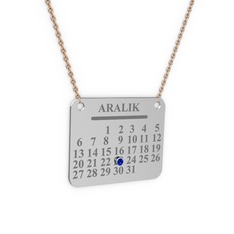 Lab safir 18 ayar beyaz altın kolye (40 cm rose altın rolo zincir)