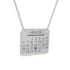 Takvim Kolye - Ametist 8 ayar beyaz altın kolye (40 cm gümüş rolo zincir) #trowar
