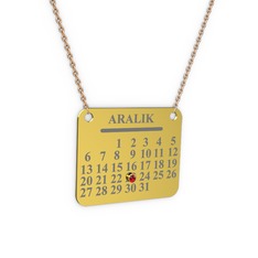 Takvim Kolye - Garnet 8 ayar altın kolye (40 cm rose altın rolo zincir) #v3ctbi