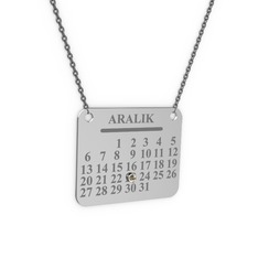 Takvim Kolye - Dumanlı kuvars 8 ayar beyaz altın kolye (40 cm gümüş rolo zincir) #v61hj8