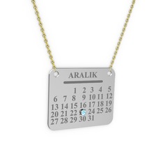 Akuamarin 18 ayar beyaz altın kolye (40 cm gümüş rolo zincir)