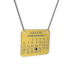 Lab safir 925 ayar altın kaplama gümüş kolye (40 cm gümüş rolo zincir)