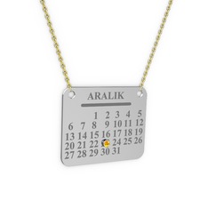 Sitrin 18 ayar beyaz altın kolye (40 cm altın rolo zincir)
