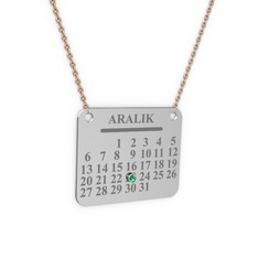 Takvim Kolye - Yeşil kuvars 14 ayar beyaz altın kolye (40 cm rose altın rolo zincir) #xokop0
