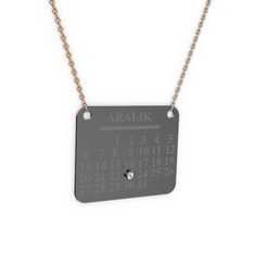 Takvim Kolye - Swarovski 925 ayar siyah rodyum kaplama gümüş kolye (40 cm rose altın rolo zincir) #xrafrq