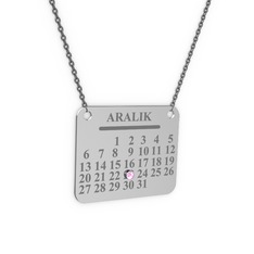 Takvim Kolye - Pembe kuvars 18 ayar beyaz altın kolye (40 cm gümüş rolo zincir) #yk12b8