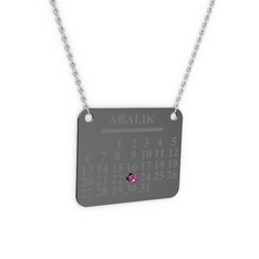 Takvim Kolye - Rodolit garnet 925 ayar siyah rodyum kaplama gümüş kolye (40 cm beyaz altın rolo zincir) #z2niwd