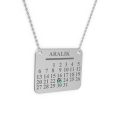 Takvim Kolye - Yeşil kuvars 18 ayar beyaz altın kolye (40 cm beyaz altın rolo zincir) #zka89l