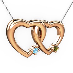 İkili Kalp Kolye - Akuamarin ve peridot 14 ayar rose altın kolye (40 cm gümüş rolo zincir) #106ioe0