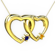 İkili Kalp Kolye - Lab safir ve sitrin 8 ayar altın kolye (40 cm altın rolo zincir) #10ersha