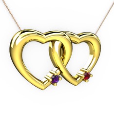 Ametist ve garnet 14 ayar altın kolye (40 cm rose altın rolo zincir)